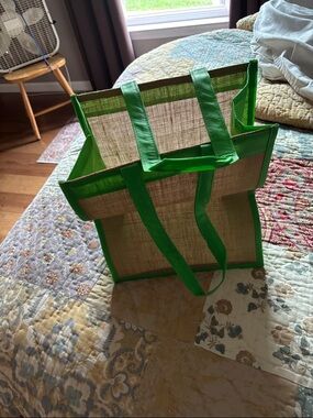 Reusable Boeing Jute Tote Bag with Bright Green Trim